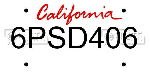 6PSD406 California License Plate
