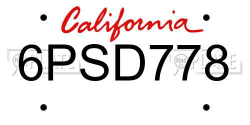 6PSD778 California License Plate