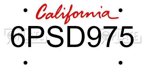 6PSD975 California License Plate