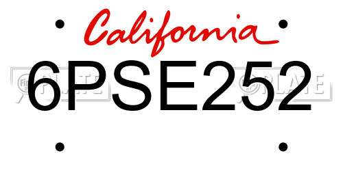 6PSE252 California License Plate