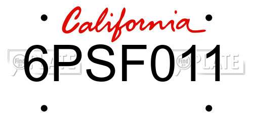 6PSF011 California License Plate