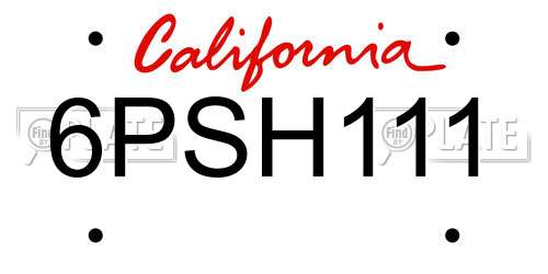 6PSH111 California License Plate