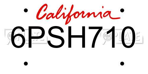 6PSH710 California License Plate
