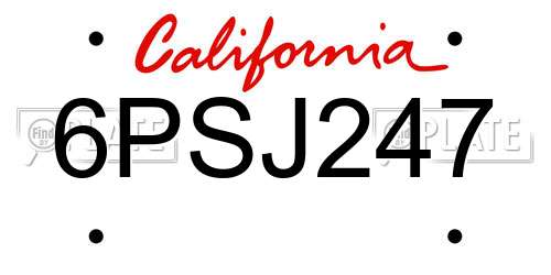 6PSJ247 California License Plate
