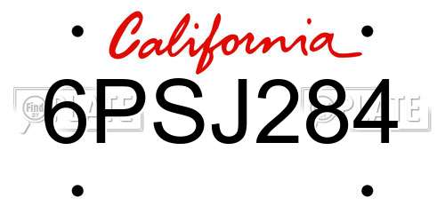6PSJ284 California License Plate