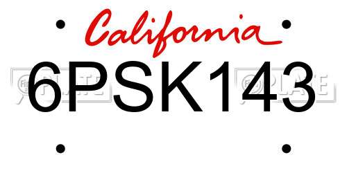 6PSK143 California License Plate