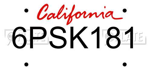 6PSK181 California License Plate
