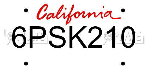 6PSK210 California License Plate