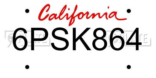 6PSK864 California License Plate