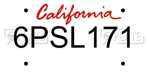 6PSL171 California License Plate