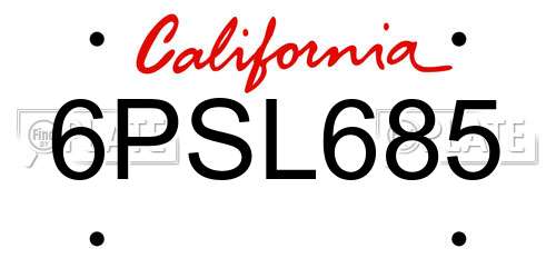 6PSL685 California License Plate