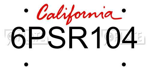 6PSR104 California License Plate