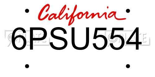 6PSU554 California License Plate