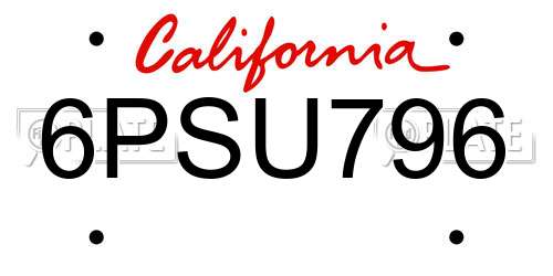 6PSU796 California License Plate