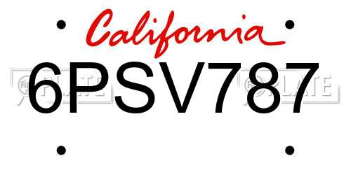 6PSV787 California License Plate