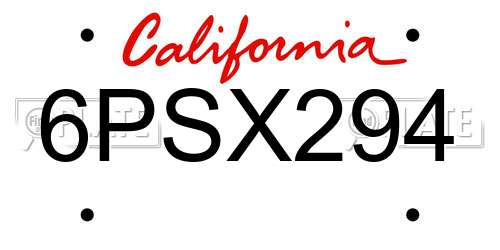6PSX294 California License Plate