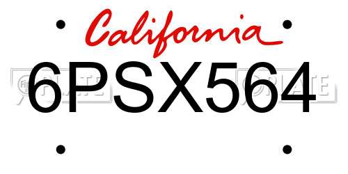 6PSX564 California License Plate