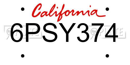 6PSY374 California License Plate