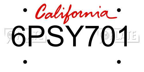 6PSY701 California License Plate