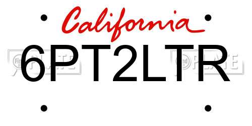 6PT2LTR California License Plate