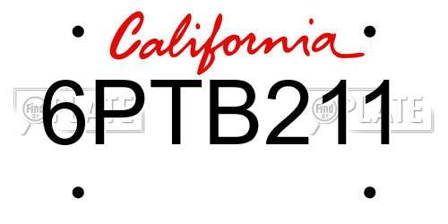 6PTB211 California License Plate