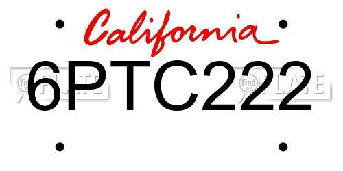 6PTC222 California License Plate