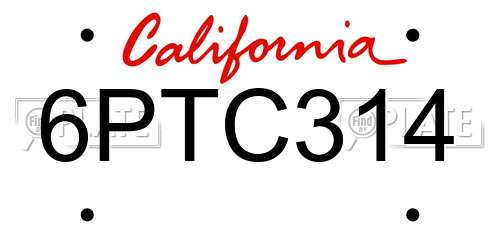 6PTC314 California License Plate