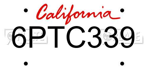 6PTC339 California License Plate