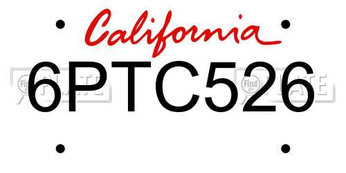 6PTC526 California License Plate