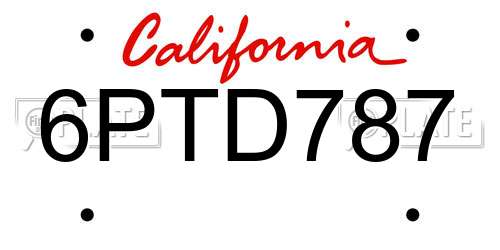 6PTD787 California License Plate