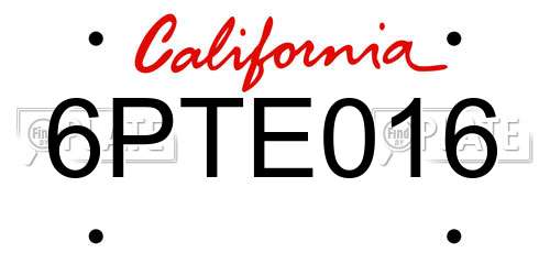6PTE016 California License Plate