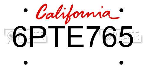 6PTE765 California License Plate