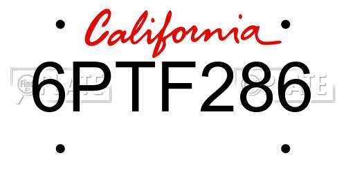 6PTF286 California License Plate