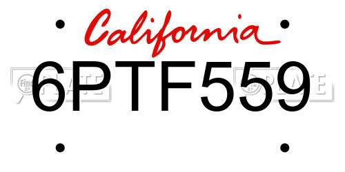 6PTF559 California License Plate