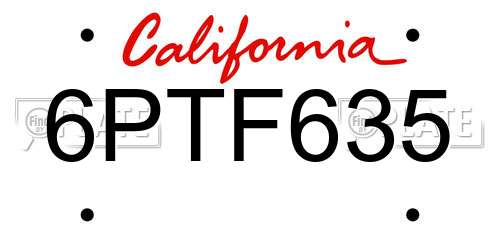 6PTF635 California License Plate