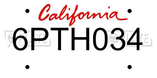 6PTH034 California License Plate