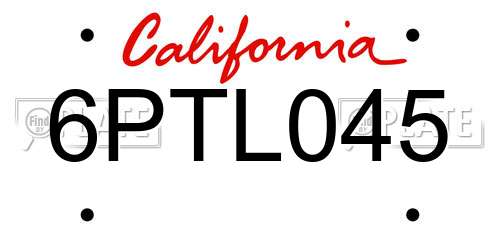 6PTL045 California License Plate