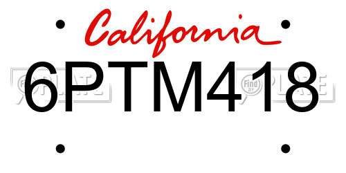 6PTM418 California License Plate