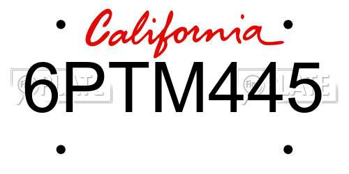 6PTM445 California License Plate