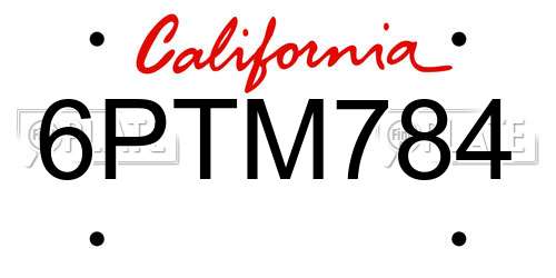 6PTM784 California License Plate