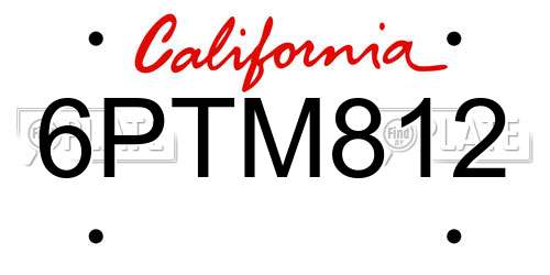 6PTM812 California License Plate