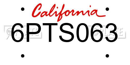 6PTS063 California License Plate