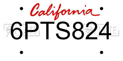 6PTS824 California License Plate