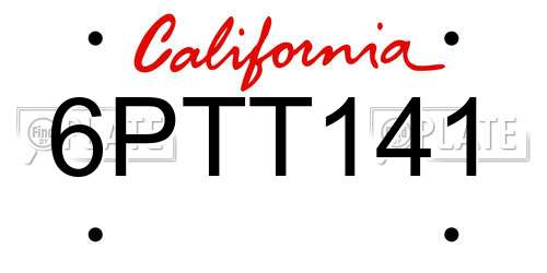 6PTT141 California License Plate