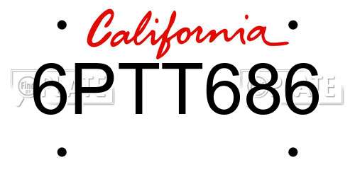 6PTT686 California License Plate
