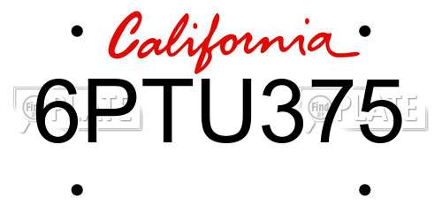 6PTU375 California License Plate