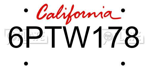 6PTW178 California License Plate