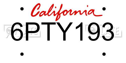 6PTY193 California License Plate