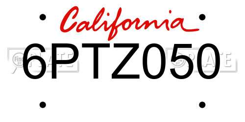 6PTZ050 California License Plate