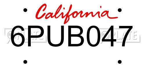 6PUB047 California License Plate